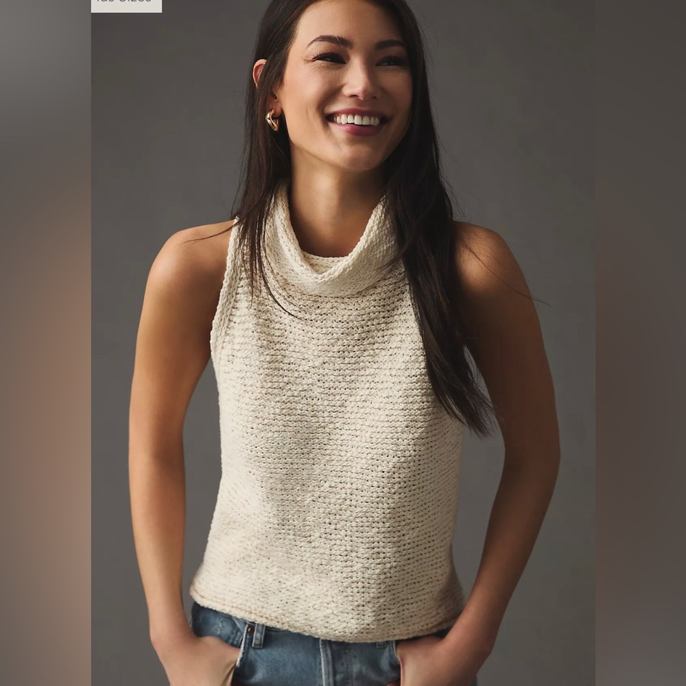 Pilcro Ivory Sleeveless Cowl Neck Sweater